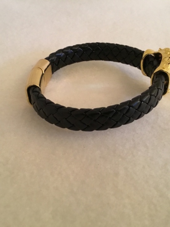 Men’s Black Woven Golden Lion Head Bracelet - Picture 5 of 7